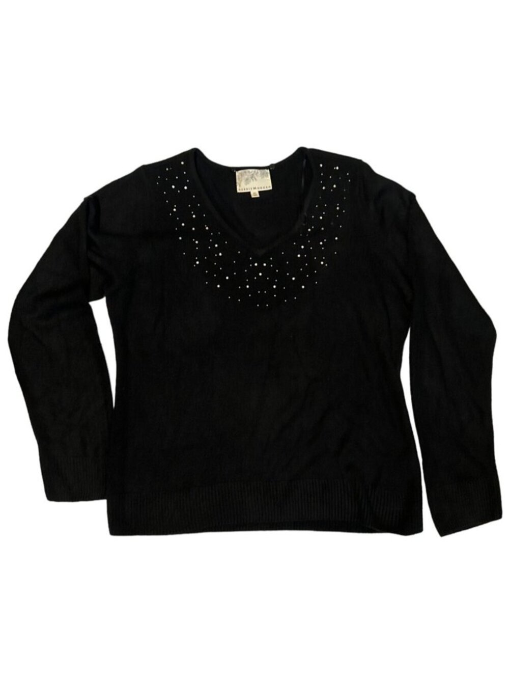 Black Pullover Sweater Size XL Debbie Morgan Rhinestone Accent